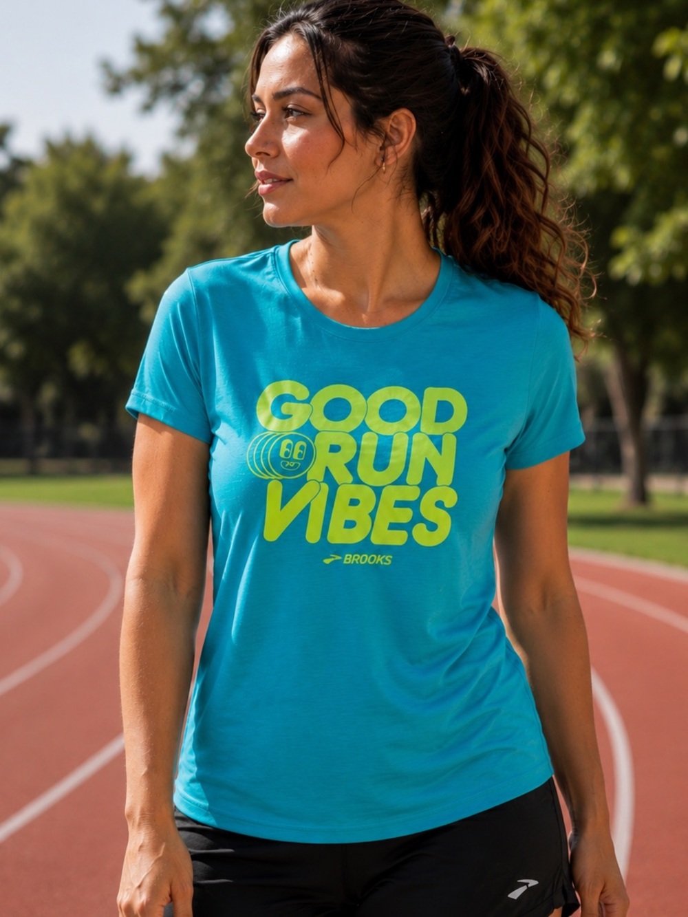 Brooks Short-Sleeve Tee in Turquoise with Neon Yellow Graphic